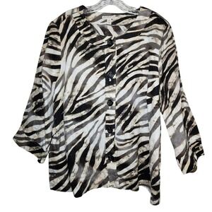 CLEARANCE JM Collection Woman 18W 100% Linen Zebra Print Button Front Top